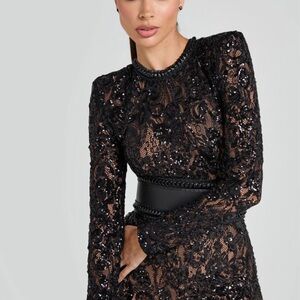 NADINE MERABI “Bella” Sequin Lace Jumpsuit